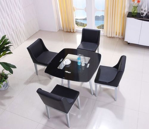 Table carrée en verre Noir et 4 chaises Domu - Photo n°3; ?>