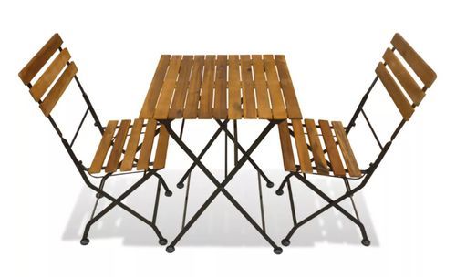 Table carrée et 2 chaises de jardin acacia clair et métal noir Axa - Photo n°2; ?>