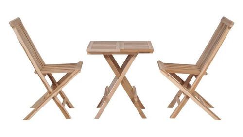 Table carrée et 2 chaises de jardin teck massif brut Mamt - Photo n°2; ?>