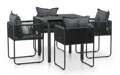 Table carrée et 4 chaises de jardin métal et résine tressée noir Randy 2 - Photo n°2; ?>