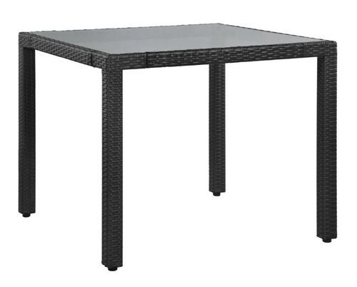 Table carrée et 4 chaises de jardin résine tressée noir coussins gris Kaila - Photo n°2; ?>