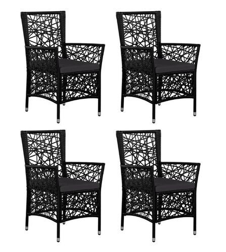Table carrée et 4 chaises de jardin résine tressée noir coussins gris Kaila - Photo n°3; ?>
