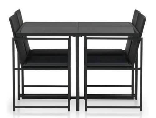 Table carrée et 4 chaises de jardin résine tressée noir et métal Malm - Photo n°3; ?>