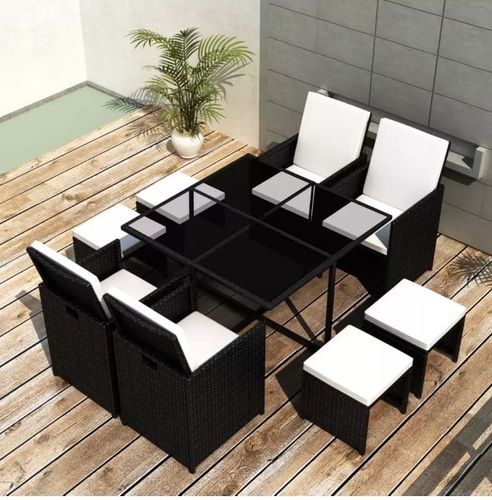 Table carrée et 4 chaises de jardin résine tressée noir Iris 2 - Photo n°2; ?>