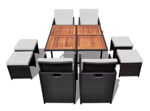 Table carrée et 4 chaises de jardin résine tressée noir Iris - Photo n°3; ?>