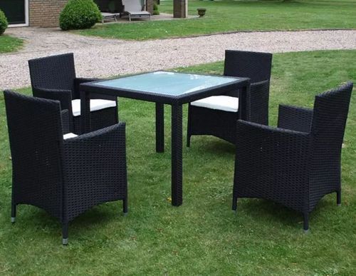 Table carrée et 4 chaises de jardin résine tressée noir Mik - Photo n°2; ?>