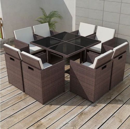 Table carrée et 8 chaises de jardin résine tressée marron Iris - Photo n°2; ?>