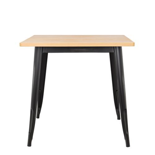 Table carrée industrielle acier brillant noir et plateau pin massif clair Kontoir 80 cm - Photo n°2; ?>
