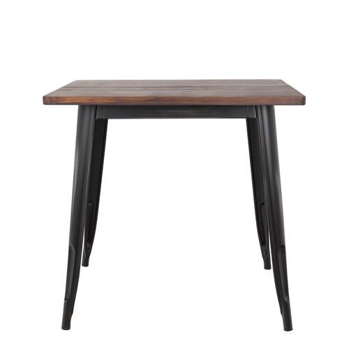 Table carrée industrielle acier brillant noir et plateau pin massif foncé Kontoir 80 cm - Photo n°2; ?>
