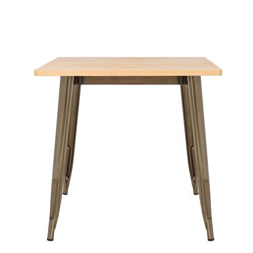 Table carrée industrielle acier bronze et plateau pin massif clair Kontoir 80 cm - Photo n°2; ?>