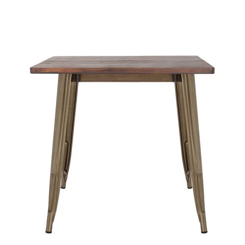 Table carrée industrielle acier bronze et plateau pin massif foncé Kontoir 80 cm - Photo n°2; ?>
