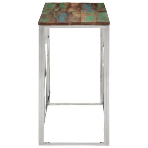 Table console argenté acier inoxydable/bois massif récupération - Photo n°3; ?>