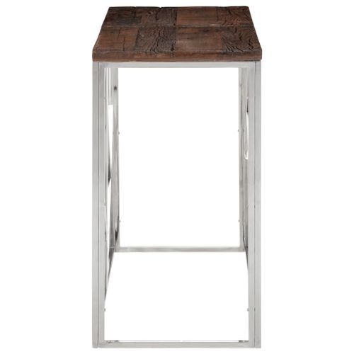 Table console argenté acier inoxydable et bois de mélèze massif - Photo n°3; ?>