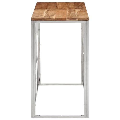 Table console argenté acier inoxydable et bois massif d'acacia - Photo n°3; ?>