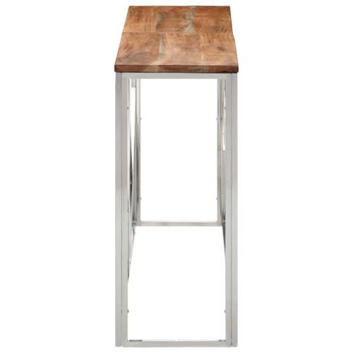 Table console argenté acier inoxydable et bois massif d'acacia - Photo n°3; ?>