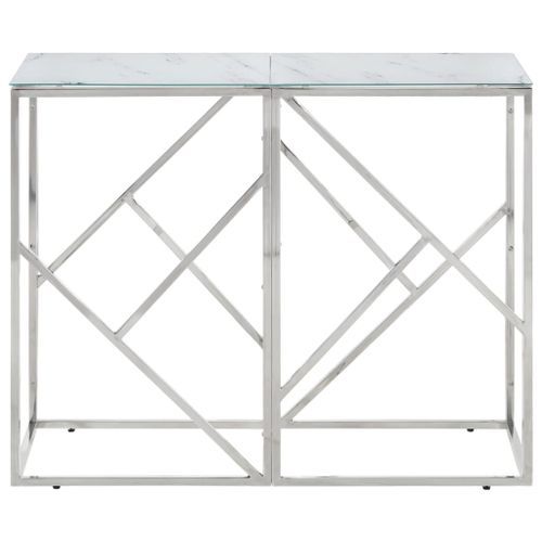 Table console argenté acier inoxydable et verre trempé - Photo n°2; ?>