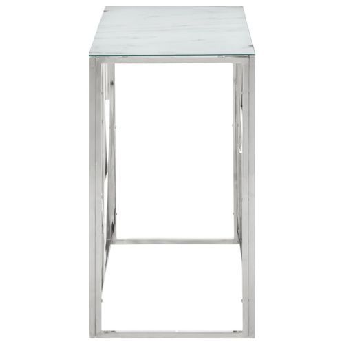 Table console argenté acier inoxydable et verre trempé - Photo n°3; ?>