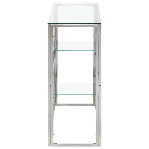 Table console argenté acier inoxydable et verre trempé - Photo n°3; ?>