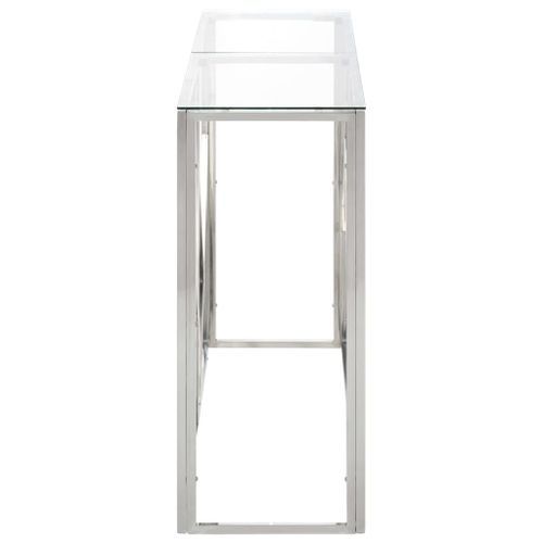 Table console argenté acier inoxydable et verre trempé - Photo n°3; ?>