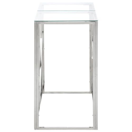 Table console argenté acier inoxydable et verre trempé - Photo n°3; ?>