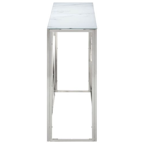 Table console argenté acier inoxydable et verre trempé - Photo n°3; ?>