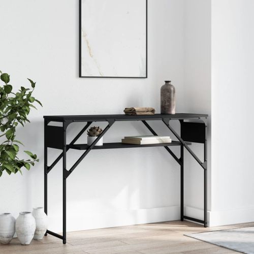 Table console avec étagère noir 105x30x75 cm bois d'ingénierie - Photo n°2; ?>