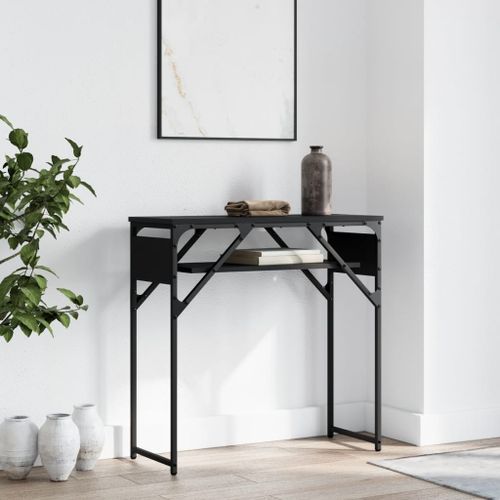 Table console avec étagère noir 75x30x75 cm bois d'ingénierie - Photo n°2; ?>