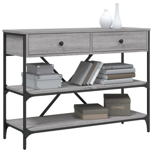 Table console avec tiroirs et étagères gris bois d'ingénierie - Photo n°3; ?>