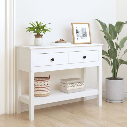 Table console Blanc 100x35x75 cm Bois massif de pin - Photo n°2; ?>