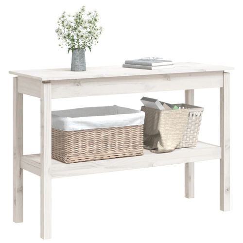 Table console Blanc 110x40x75 cm Bois de pin solide - Photo n°3; ?>