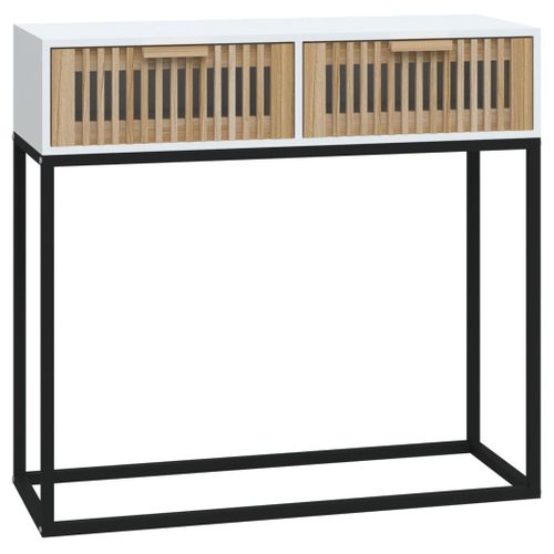 Table console blanc 80x30x75 cm bois d'ingénierie et fer - Photo n°2; ?>