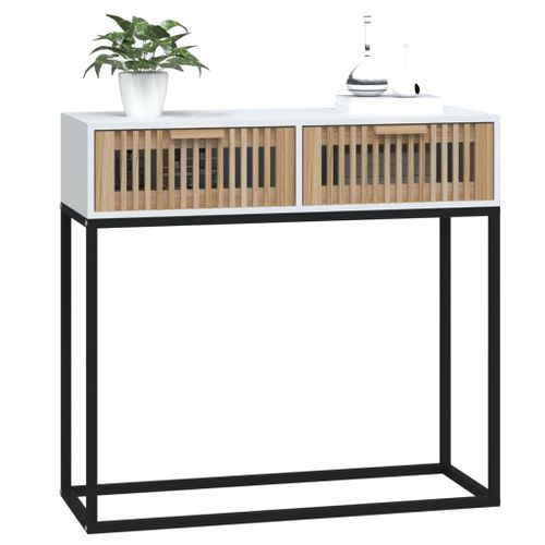 Table console blanc 80x30x75 cm bois d'ingénierie et fer - Photo n°3; ?>