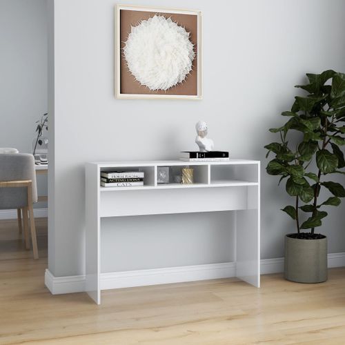 Table console Blanc brillant 105x30x80 cm - Photo n°3; ?>