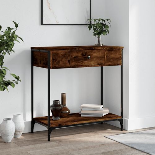 Table console chêne fumé 75x34,5x75 cm bois d'ingénierie - Photo n°2; ?>