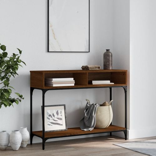 Table console chêne marron 100x30,5x75 cm bois d'ingénierie - Photo n°2; ?>