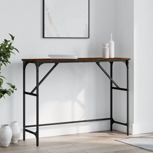 Table console chêne marron 100x32x75 cm bois d'ingénierie - Photo n°2; ?>