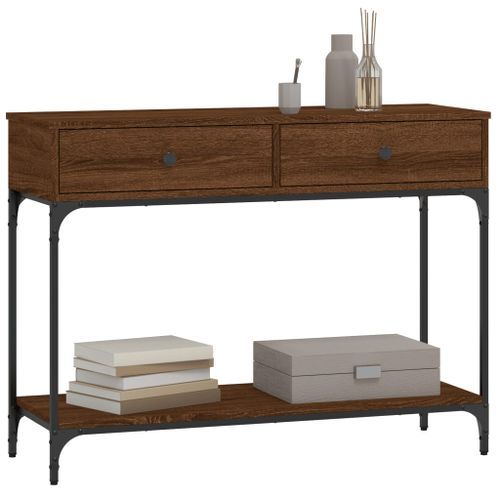 Table console chêne marron 100x34,5x75 cm bois d'ingénierie - Photo n°3; ?>