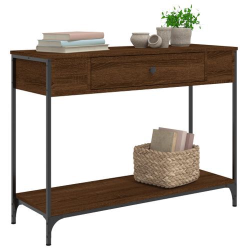 Table console chêne marron 100x34,5x75 cm bois d'ingénierie - Photo n°3; ?>