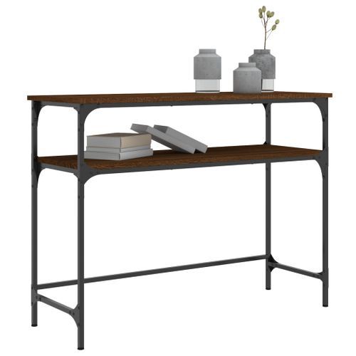Table console chêne marron 100x35,5x75 cm bois d'ingénierie - Photo n°3; ?>