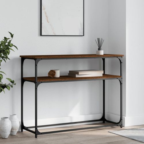 Table console chêne marron 100x35,5x75 cm bois d'ingénierie - Photo n°2; ?>