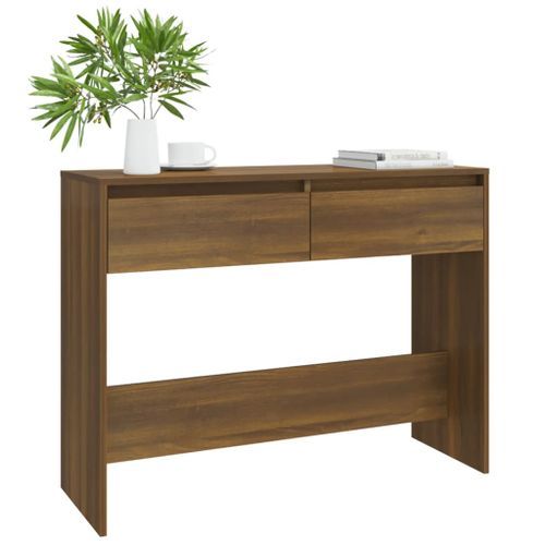 Table console chêne marron 100x35x76,5 cm bois d'ingénierie - Photo n°3; ?>