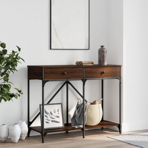 Table console chêne marron 100x39x78,5 cm bois d'ingénierie - Photo n°2; ?>