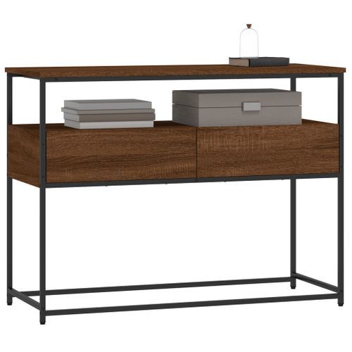 Table console chêne marron 100x40x75 cm bois d'ingénierie - Photo n°3; ?>