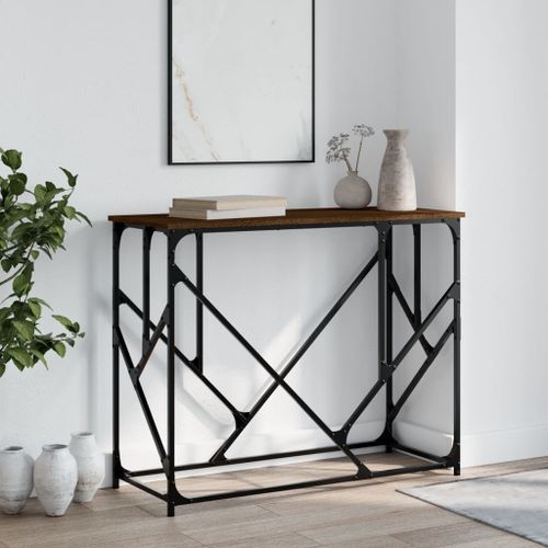 Table console chêne marron 100x40x80 cm bois d'ingénierie - Photo n°2; ?>