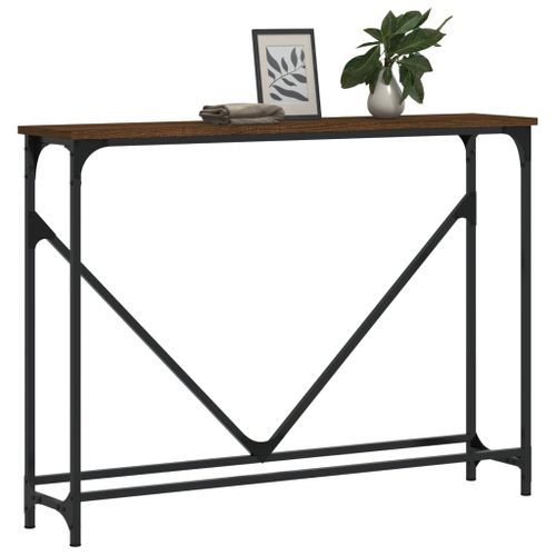 Table console chêne marron 102x22,5x75 cm bois d'ingénierie - Photo n°3; ?>
