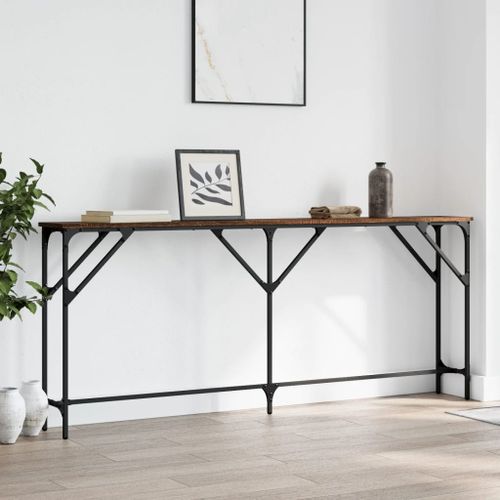 Table console chêne marron 180x23x75 cm bois d'ingénierie - Photo n°2; ?>