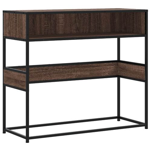 Table console chêne marron 90x35x80 cm bois d'ingénierie - Photo n°2; ?>