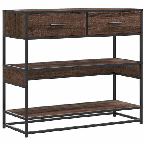 Table console chêne marron 90x35x80 cm bois d'ingénierie - Photo n°2; ?>