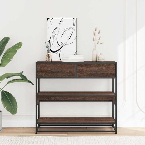 Table console chêne marron 90x35x80 cm bois d'ingénierie - Photo n°3; ?>