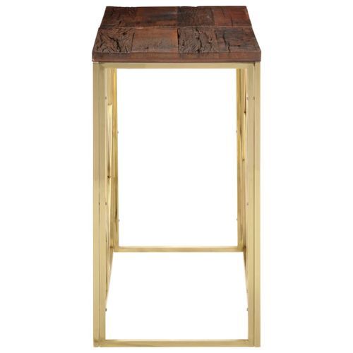 Table console doré acier inoxydable et bois de mélèze massif - Photo n°3; ?>